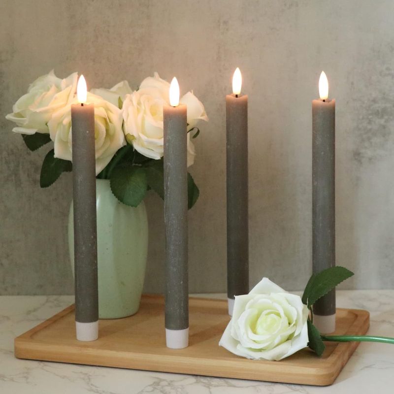 Flameless Gray Taper Candles Flickering With Remote
