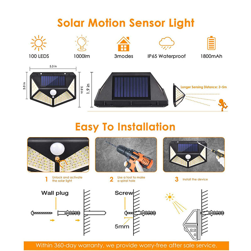 100 LED Solar Power Motion Sensor Wall Light