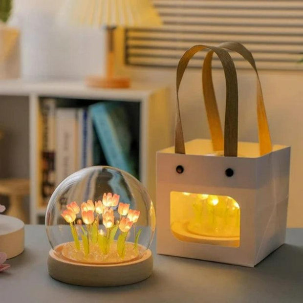 Glass Dome Tulip Lamp – Elegant Floral Night Light Decoration