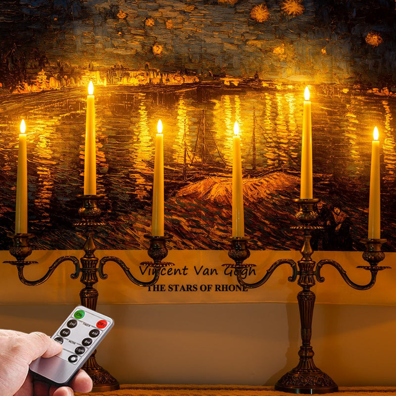 6 Pieces Waxy Flameless Taper Candles With Remote