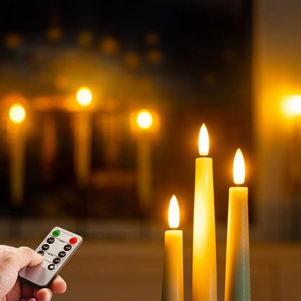 6 Pieces Waxy Flameless Taper Candles With Remote