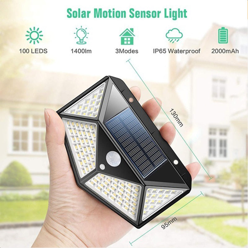 100 LED Solar Wall PIR Motion Sensor Outdoor Light