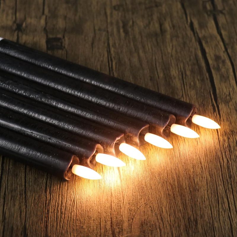 Flameless Black Taper Candles Flickering With Remote