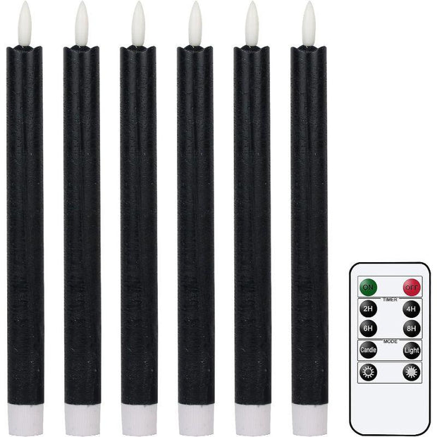 Flameless Black Taper Candles Flickering With Remote