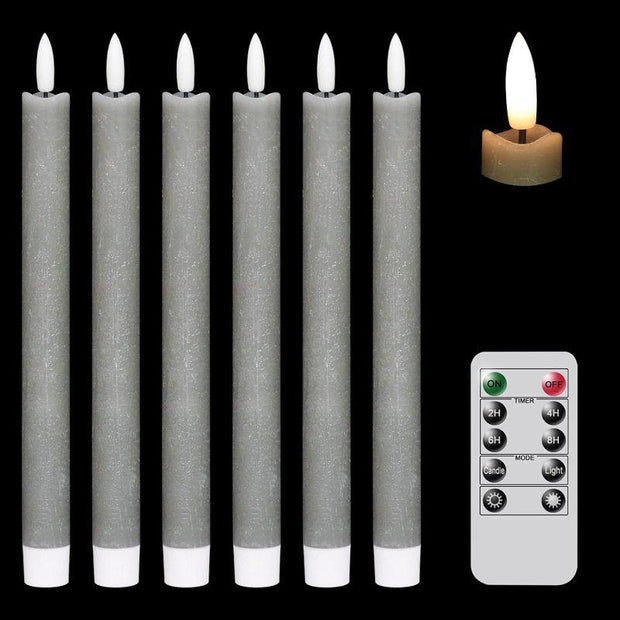 Flameless Gray Taper Candles Flickering With Remote