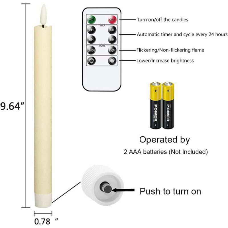Flameless Taper Candles Flickering With Remote
