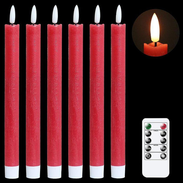 Flameless Red Taper Candles Flickering With Remote