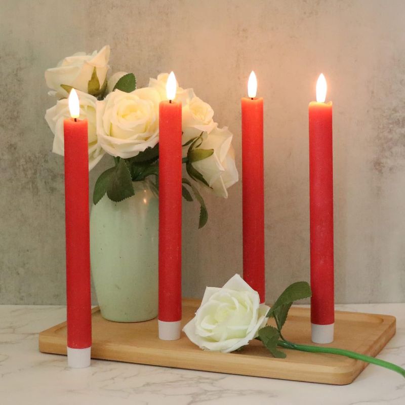 Flameless Red Taper Candles Flickering With Remote