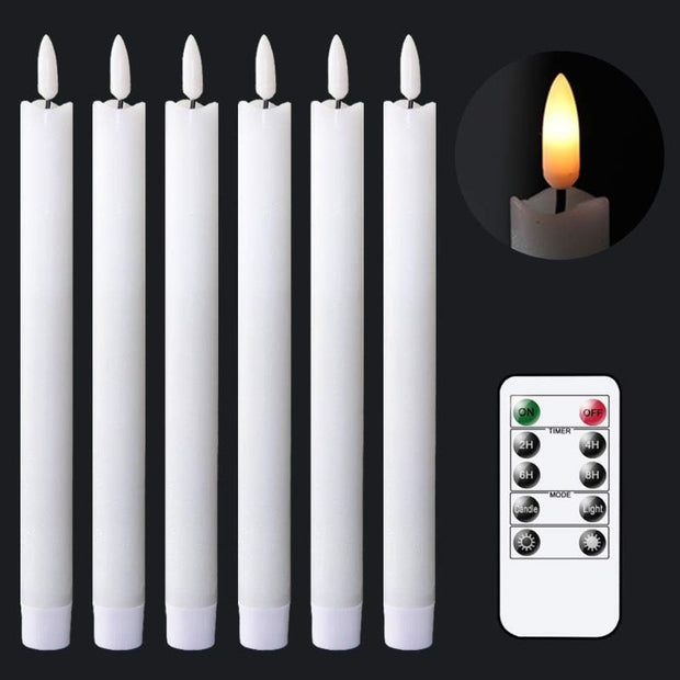 Flameless White Taper Candles Flickering With Remote