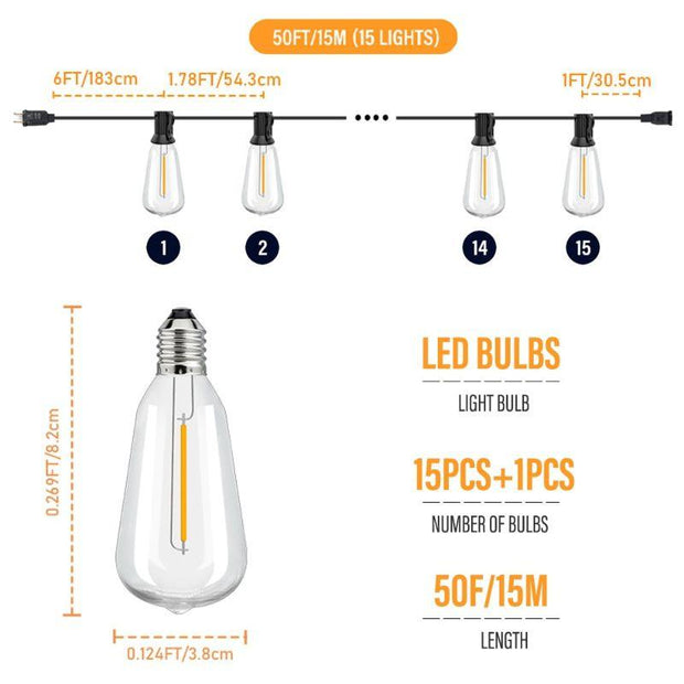 Outdoor LED Edison String Lights – Waterproof Vintage Decor
