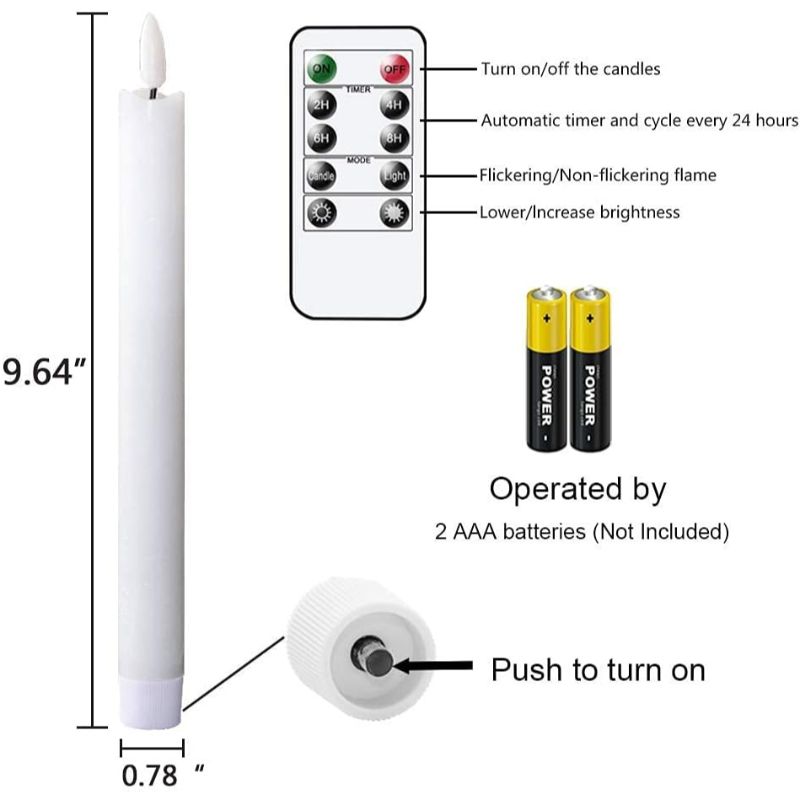 Pack Of 8 Flameless Flickering Taper Candles With Remote