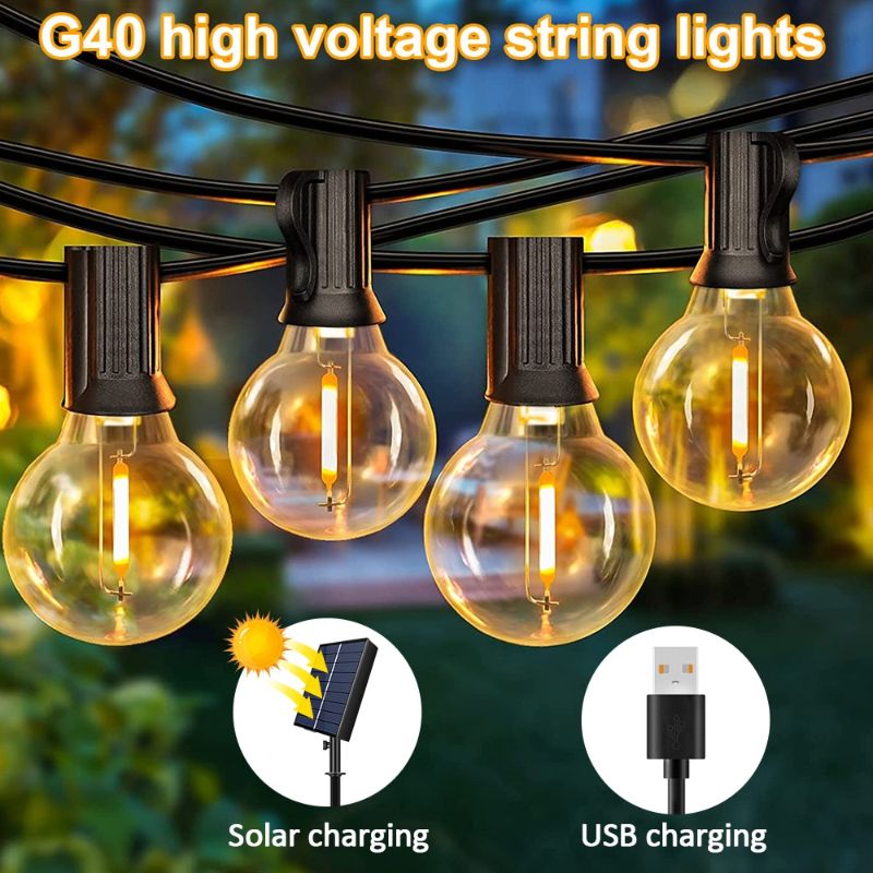 Solar String Lights Outdoor G40 Patio Lights